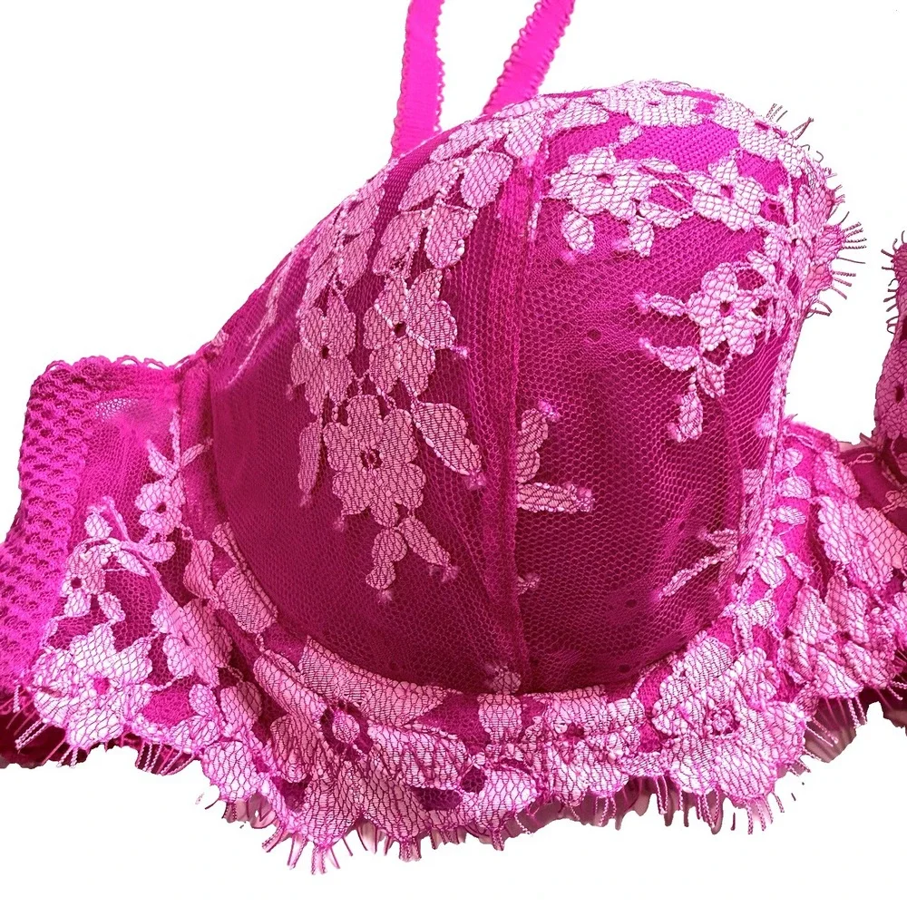 Victorias Secret Dream Angel Lined Lace Demi Bra 36 C Pink Fishnet Underwire Cup